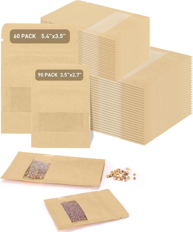hasumcol 150 Pack Seed Packet Envelopes Resealable with Clear Window – 2.8 x 3.5" 90 Pack and 3.5 x 5.4" 60 Pack, Gardening Seeds Saving Storage Bags for Plant Specimens, Jewelry, Dried Herbs, Samples - Image 1